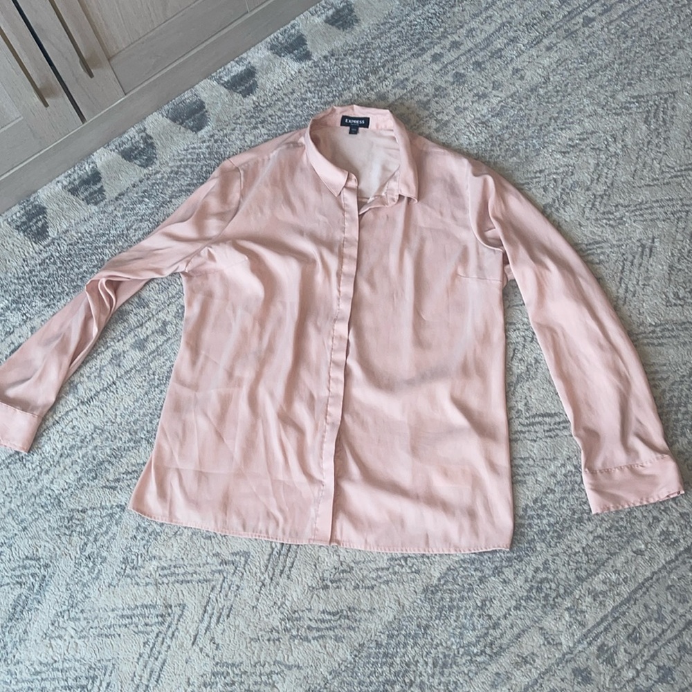 Express XL button down pink peach long sleeve office work shirt